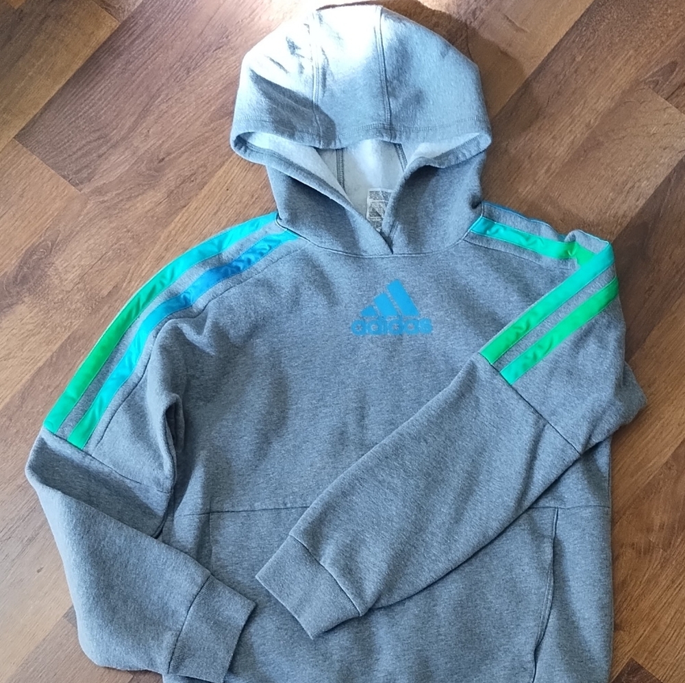 Adidas Big Boys Bold Printed‎ 3-Stripes Pullover Gray Hoodie Size XL(18/20) New!
